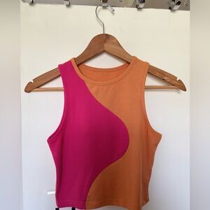 SHEIN Pink and Orange Ribbed Crop Top, Tank Top